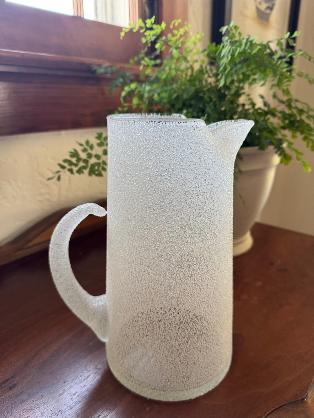 West Virginia Glass Specialty Company Frosted/Beaded Pitcher & Six Glasses